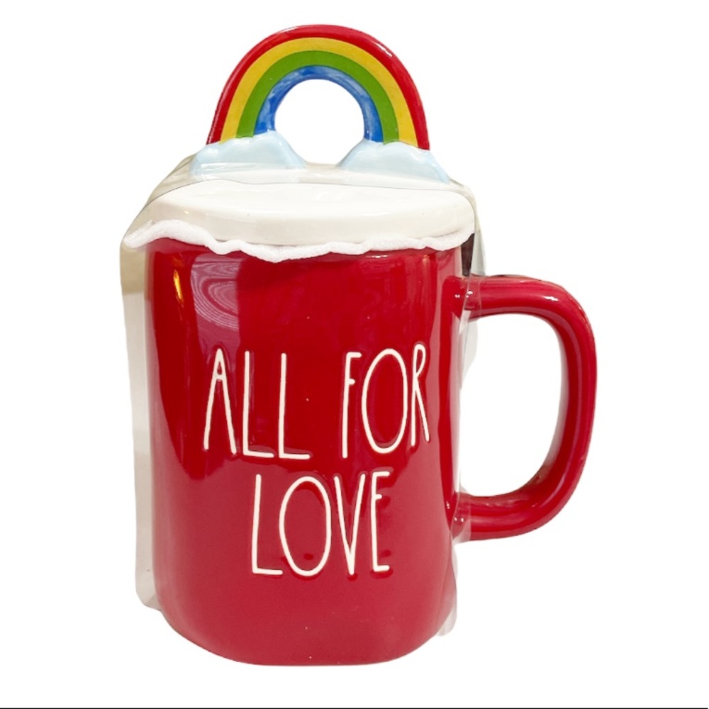 NEW Rae Dunn ALL FOR LOVE Topper Mug  🌈🌈🌈 ♥️
